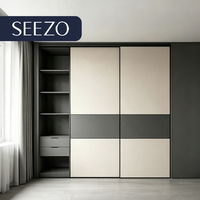 Armoire Modulaire pour Projet Hôtelier, Style Exécutif, Placage Noyer, avec Miroir Pleine Longueur, Fabrication Usine