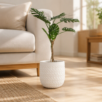 Set Pot Bunga Fiber Clay 3 Ukuran Permukaan Bergelombang Embos, Pot dan Planter Custom untuk Dekorasi Rumah dan Taman, Cocok untuk Tanaman Monstera dan Palem