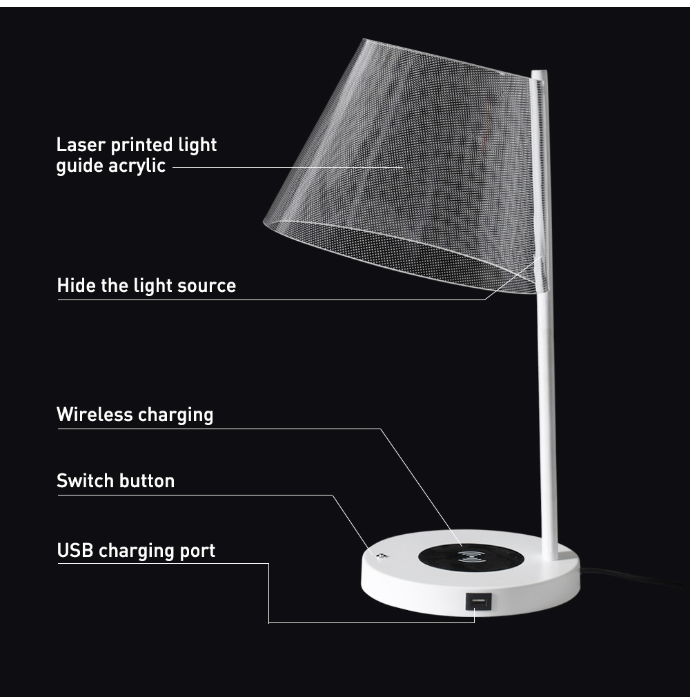 Dimmable 9w Bed Side Wireless Charging Table Lamp With Usb Charging Port