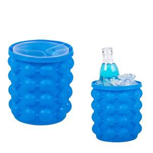 Bestselling Large Round Dark Blue Eco-Friendly Food Grade Manual <b>Silicone</b> Cube <b>Tray</b> Portable 2-in-1 Ice Bucket for Home Use - Product Image 1
