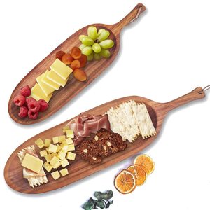 Piring saji kayu, nampan hidangan pembuka piring dengan pegangan besar, nampan kayu Oval akasia, piring kayu untuk makanan - Product Image 1