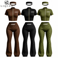 Conjunto Deportivo de Yoga a Rayas Elásticas de Tres Piezas: Top Halter con Escote en V Profundo, Leggings Capri Suaves y Pañuelo para la Cabeza, Ideal para Correr, Playa y Deportes Casuales