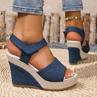Sandales compensées à plateforme pour femmes grandes tailles, style espadrille, à semelle épaisse, bout ouvert, antidérapantes, respirantes, chaussures décontractées d'été