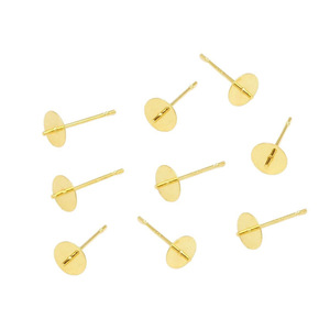 NANTONG Flat <b>Round</b> Earring <b>Posts</b> 18K Gold Plated Copper For Earring Making Jewelry Findings - Product Image 5