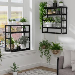 Black Bamboo Bathroom Storage Rack 3 Tier <b>Wall</b> Mounted Shelf With Towel Bar Eco Friendly <b>Floating</b> <b>Shelves</b> - Product Image 4