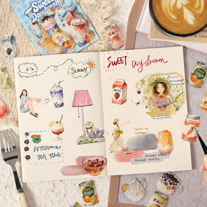 40 feuilles par boîte  Série « Boire et réfléchir sur les moments fugaces » Autocollants imperméables pour journal d'enfants - Product Image 4