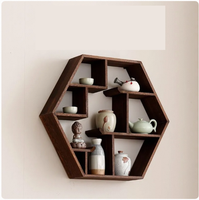Bogu Double-Tier En Bois Massif Style Chinois Tenture Murale Présentoir Simple Antique Théière Conception pour Salon Jouet Organisateur