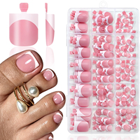150 faux ongles de pieds carrés courts à presser, style classique blanc French, ensemble d'ongles de pieds roses nude, pour pédicure