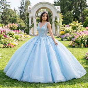 Blu cielo chiaro abiti lunghi Quinceanera <span class=keywords><strong>abito</strong></span> da ballo <span class=keywords><strong>festa</strong></span> <span class=keywords><strong>di</strong></span> compleanno <span class=keywords><strong>abito</strong></span> da cerimonia <span class=keywords><strong>di</strong></span> <span class=keywords><strong>laurea</strong></span> <span class=keywords><strong>abito</strong></span> da Dy1273-1 - Product Image 1