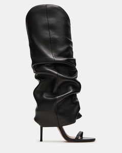 Sandalias de Tacón de Aguja con Punta Abierta y Pliegues de Cuero Negro para Mujer, Estilo 2025 - Product Image 6