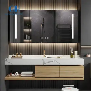 Lavabo de mano de tocador de granito de madera maciza OEM para lavabo de hotel tocador de baño gabinete con hogar