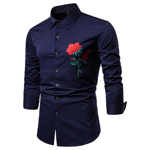 Camicia Bianca da Uomo Taglie Forti con Ricamo a Rosa, Maniche Lunghe, Vestibilità Slim - Product Image 2