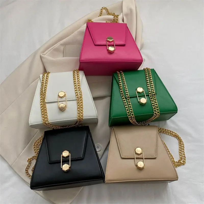 2024 New Thread Cover PU Shoulder Bag High Quality Fashion Trapezoidal Lock Chain Bag Wholesale Women Handbags