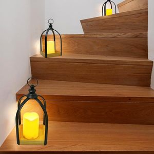 Lanterne rétro en forme d'arche Wuwutong, lampe à bougie LED noire scintillante, fonctionnant sur piles, lumière décorative de Noël, veilleuse - Product Image 4