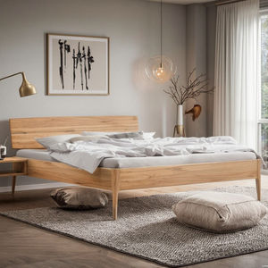 <span class=keywords><strong>Lit</strong></span> moderne pleine grandeur contemporain en chêne clair et bois de noyer massif avec fonction extensible pour la conception de la chambre à coucher - Product Image 2