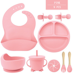 Bpa-free 9-Piece Silicone bé bộ đồ ăn đặt thuận tiện trẻ em ăn uống với Toddler bát đĩa muỗng nĩa cup được thiết kế cho trẻ em - Product Image 4