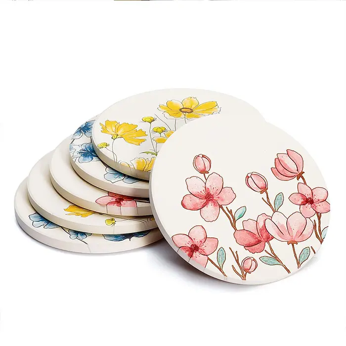 Lovely Vibrant Floral Design Absorbent Ceramic Coasters and Prevent Furniture from Dirty