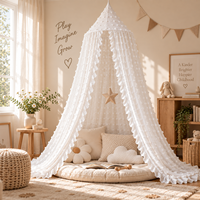 Moustiquaire de lit pour enfant en coton blanc uni, portable et pliable, avec bordure à volants en maille conique, rideau de princesse pour berceau et chambre de bébé