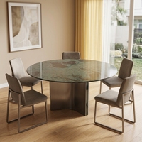 Nouvelle conception 2026 - Table à manger moderne avec plateau rond en marbre noir rotatif et structure en métal