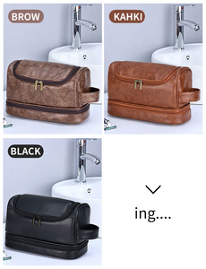 Men's Fashionable PU Leather Travel <strong>Toiletry</strong> Bag Waterproof Cosmetic <strong>Storage</strong> Hanging Portable Makeup Bag - Product Image 3