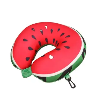 High Quality Soft Memory Travel Foam Watermelon Fruit Pattern U-shaped Pillow Neck Pillow For Airplane