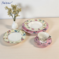 Chinoiserie Set cangkir dan piring keramik 180cc kuning mentega bunga elegan untuk pesta teh dan kopi