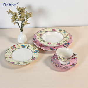 中国风优雅的花朵粉色和黄油黄色180cc陶瓷新骨瓷杯碟套装，用于派对茶和咖啡 - Product Image 2