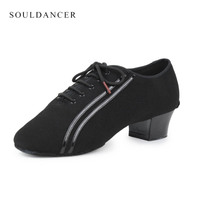 Vente en gros de chaussures de danse de salon pour hommes Soul & BD chaussures de danse latine à talons bas noirs en toile en cuir pour enseignement chaussures de danse latine pour hommes 467