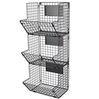 Panier de rangement alimentaire en fil de fer durable à 3 niveaux, pliable, à suspendre au mur, pour fruits et légumes, idéal pour une cuisine moderne