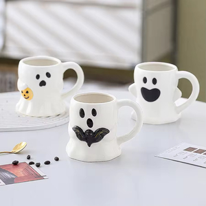 Taza de Cerámica Moderna al por Mayor, Diseño 3D de Cara de Fantasma, 301-400ml, Apta para Microondas y Lavavajillas, Color y Logotipo Personalizables, Regalo para Fiestas - Product Image 1
