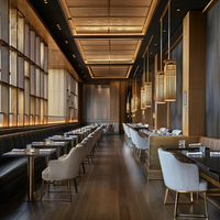 Mobilier de restaurant Ron Group : Banquettes en cuir sur mesure, table carrée, ensemble de chaises personnalisées en tissu pour restaurant