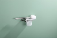 Support de brosse WC autoportant moderne gris en acier inoxydable, écologique, avec gobelet en verre, pour hôtels, garantie 3 ans, salle de bain