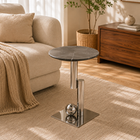 Table d'appoint ronde moderne de luxe, écologique, avec plateau en marbre et base en acier inoxydable pour salon