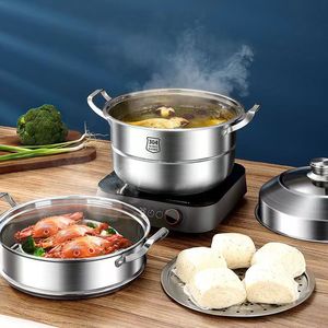 Cuiseur vapeur en acier inoxydable 304 de qualité alimentaire, triple couche épaissie, double couche, grande capacité, pour soupes, cadeau idéal pour la maison - Product Image 2
