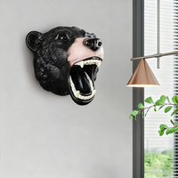 Décoration murale en résine peinte à la main, tête d'ours noir à la bouche ouverte, texture réaliste, décoration d'intérieur tendance et personnalisée