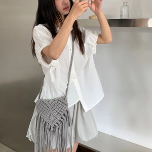 <span class=keywords><strong>Chemisier</strong></span> d'été en coton mignon chemises à <span class=keywords><strong>manches</strong></span> <span class=keywords><strong>bouffantes</strong></span> pour femmes vente en gros - Product Image 2