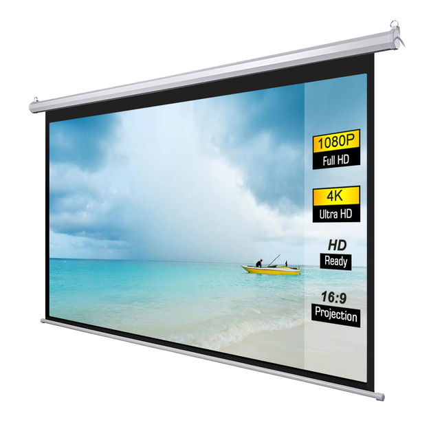 Seeball Electronic Motorized 72 Inch 16:9 Matte White Home Cinema Projector Screen with Durable PVC for Wall/Ceiling