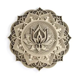 2024 Multi Layers Mandala Home Arts Crafts Customized Lotus Designs Wood Laser Cut Wooden For Home Wall Decor