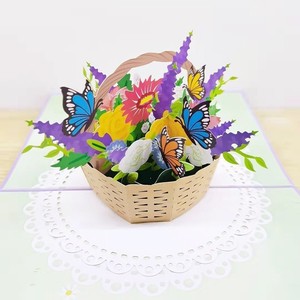 Biglietto d'Auguri 3D <span class=keywords><strong>Pop</strong></span>-up Fatto a Mano con Carta Speciale, Design Moderno con Albero d'Acero e Cesto di Fiori per San Valentino, Compleanno, Festa degli Insegnanti - Product Image 3