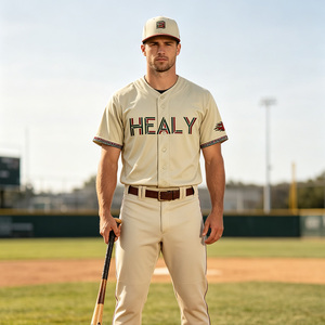 เสื้อเบสบอลเปล่าปักโลโก้ HEALY แบบสั่งทำพิเศษ แขนสั้น เสื้อเบสบอลผู้ชายแบบติดกระดุม ลายที่ข้อมือเสื้อ - Product Image 5