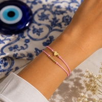 Gelang Pesona Hati Go2boho Benang Poliester Kepang Merah Muda dengan Manik-Manik Paduan Seng Berlapis Emas Perhiasan Hadiah Lucu