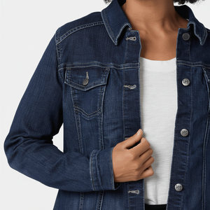 Chaqueta vaquera sintética para mujer de lavado medio de marca superior, chaqueta vaquera de punto de algodón de Color sólido con botón cubierto, chaqueta vaquera de bajo precio - Product Image 1