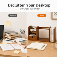 Organisateur de Documents Rectangulaire Multi-Compartiments en Bambou de Qualité Supérieure, Support de Papeterie de Bureau, Porte-Stylos pour Bureau de Studio
