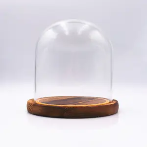 cloche glass dome Wholesale Borosilicate Clear Empty Hand Blown Dust proof Glass Oval Bell Jar Glass Dome Cover with wood base