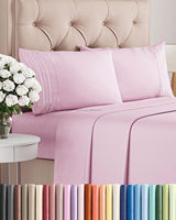 Parure de draps de luxe en microfibre 100% polyester 90 g/m², broderie trois lignes, 4 pièces, pour les États-Unis