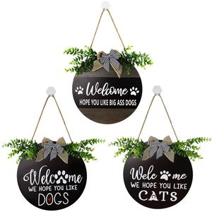 Wholesale <b>Rustic</b> Round <b>Wooden</b> Welcome Sign Eco-Friendly Wall Hanging for Home Decor and Dog Owners Dropshipping Available - Product Image 1