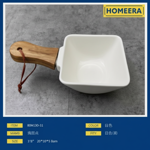 Set di 6 piatti di porcellana di frutta e ristorante con manico in legno di Acacia 75 pollici per matrimoni e alberghi fornitura all'ingrosso - Product Image 1