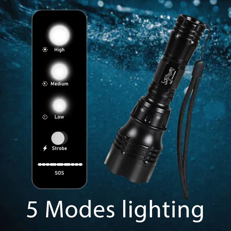 مصباح يدوي للغوص تحت الماء قابل لإعادة الشحن USB T6 مقاوم للماء مصباح Led للغوص