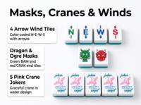 Jeu de Mahjong américain en acrylique bleu foncé de style chinois - 160 tuiles - Jeu de divertissement pour 4 joueurs - Paysages, fleurs, dragons/monstres