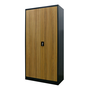 Meubles de bureau en bois, armoire de classement métallique à 2 portes, armoires en acier avec impression de grain de bois, pour école, atelier, salle de sport - Product Image 1